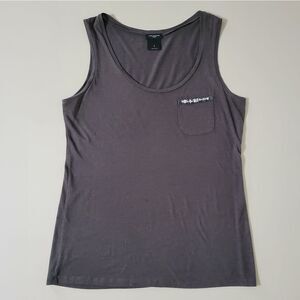 Ann Taylor Brown Embellished Pocket Scoop-neck Tank Top